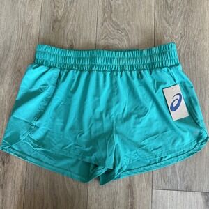 ASICS Women's Curved Hem Lined Running Shorts Green Size XL NEW